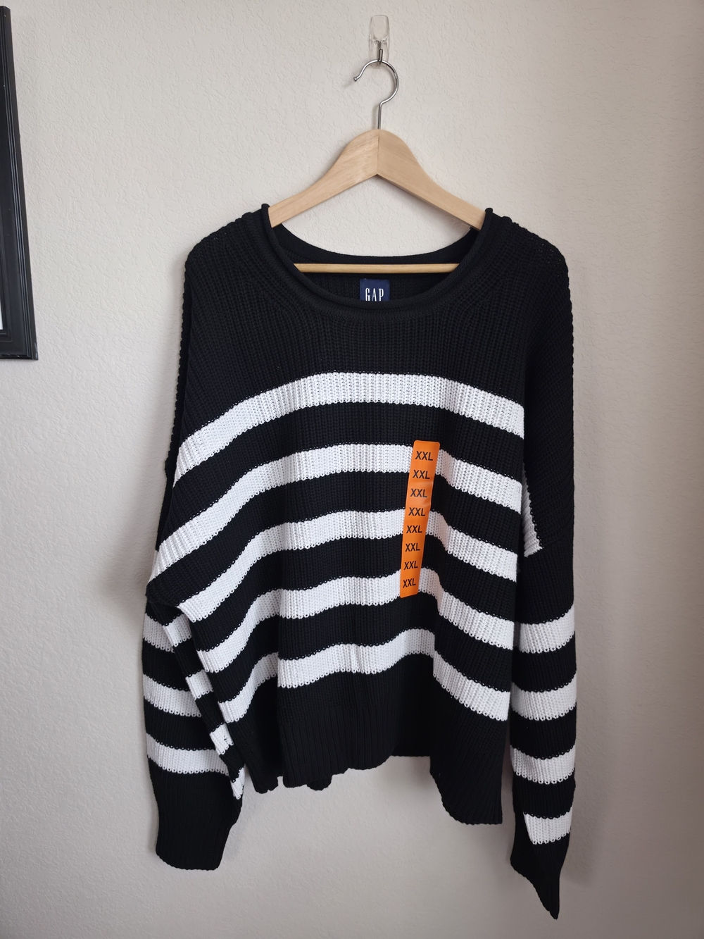 GAP 100% Cotton Black and White Striped Rolled Collar Sweater